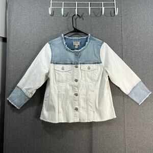 LOGO by Lori Goldstein Cropped Denim Jacket White/Blue Size Reg 8